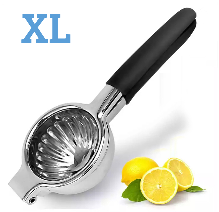 IntraSellers Presse-citron en acier inoxydable – Presse-agrumes manuel – Extra large – Poignée en silicone – Presse-fruits – Presse-citron vert – Presse-orange – Presse-citron
