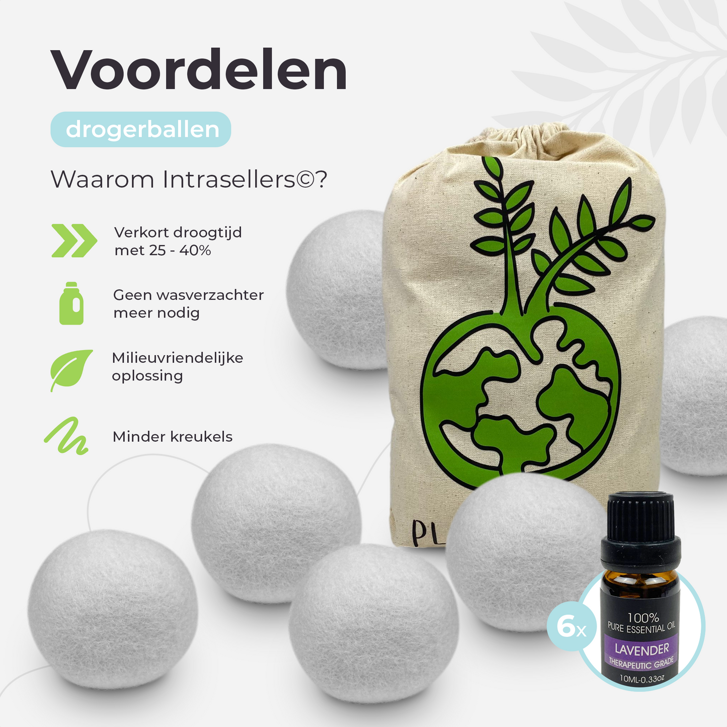 IntraSellers Boules de séchage avec 6 huiles essentielles – Séchage 25 à 40 % plus rapide – Vêtements doux – Boules de séchage – Pas de lavage statique – Boule de lessive – Durable – Boules de séchage – Boules de lessive