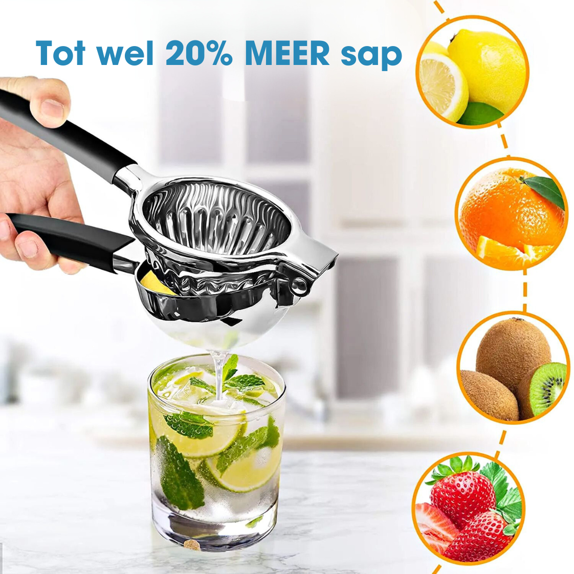 IntraSellers Presse-citron en acier inoxydable – Presse-agrumes manuel – Extra large – Poignée en silicone – Presse-fruits – Presse-citron vert – Presse-orange – Presse-citron