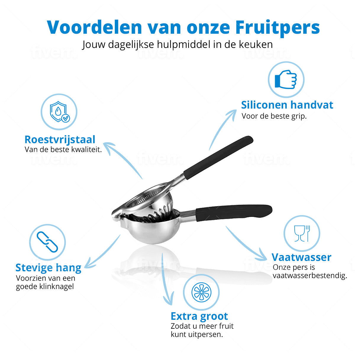 IntraSellers Presse-citron en acier inoxydable – Presse-agrumes manuel – Extra large – Poignée en silicone – Presse-fruits – Presse-citron vert – Presse-orange – Presse-citron