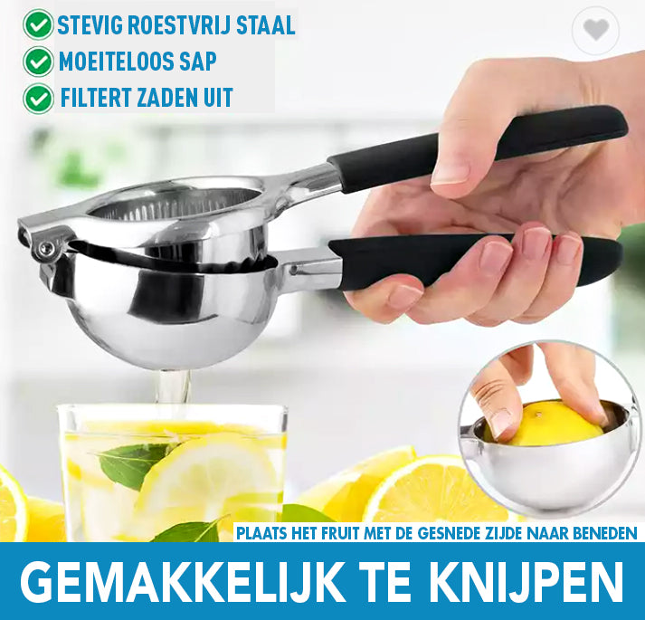 IntraSellers Presse-citron en acier inoxydable – Presse-agrumes manuel – Extra large – Poignée en silicone – Presse-fruits – Presse-citron vert – Presse-orange – Presse-citron