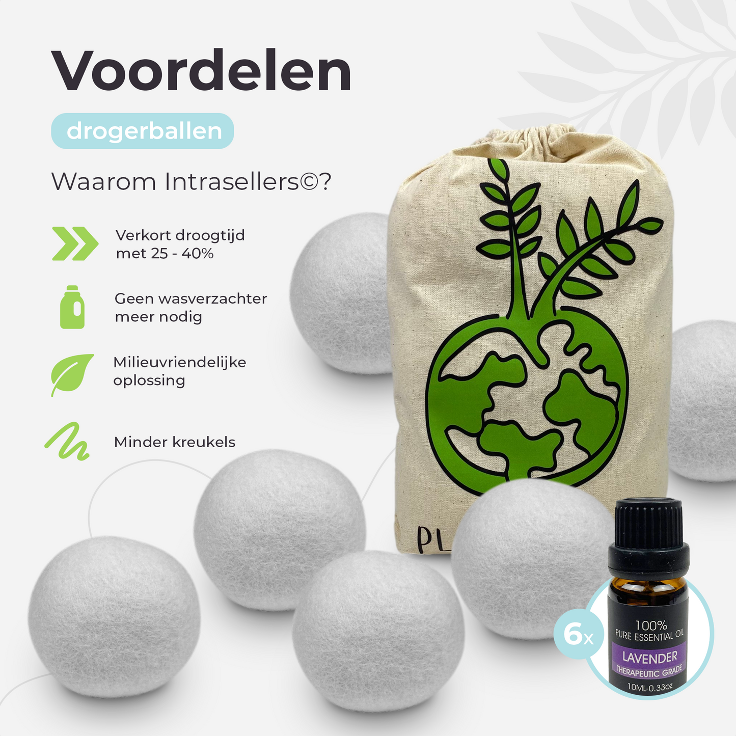 Drogerballen met 6 Etherische Oliën – 100% Natuurlijk – Energie Besparend