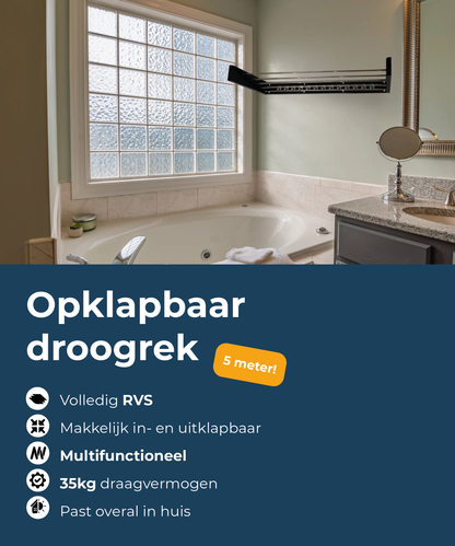 IntraSellers Inklapbaar Wanddroogrek – Ruimtebesparend – Roestvrij Staal